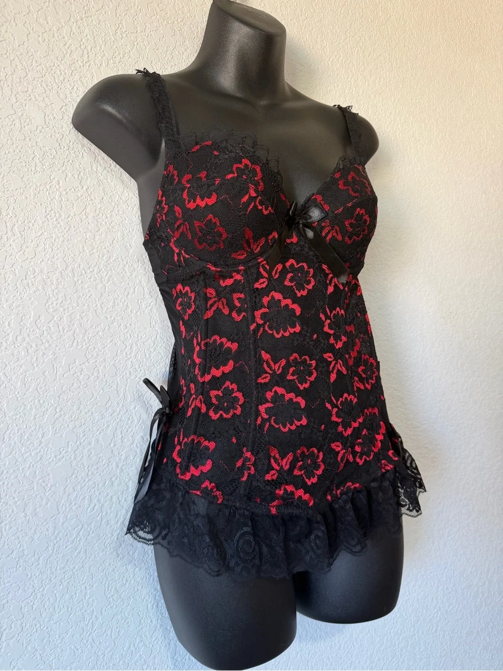 Vintage Gothic Red & Black Lace Bustier Corset Top